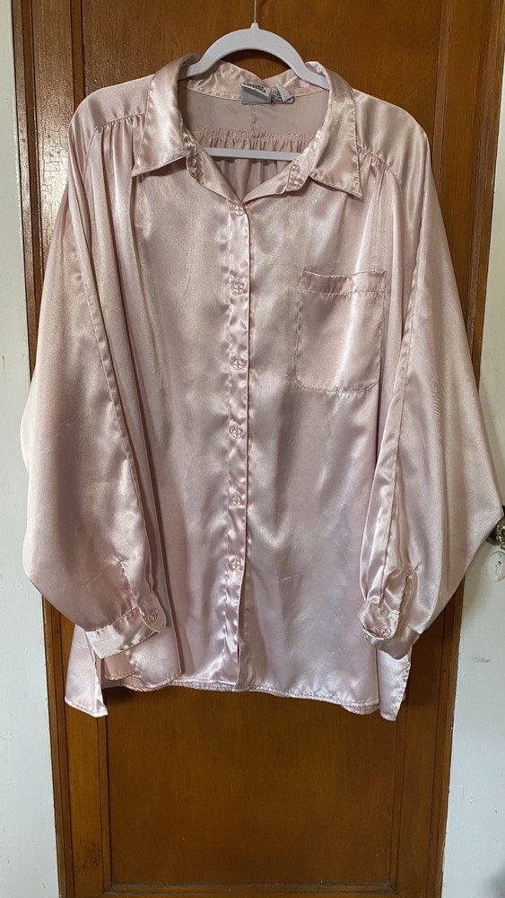 Vintage 80s Maggie Lawrence Long Sleeve Pink Blouse Retro Womens Size 26/28