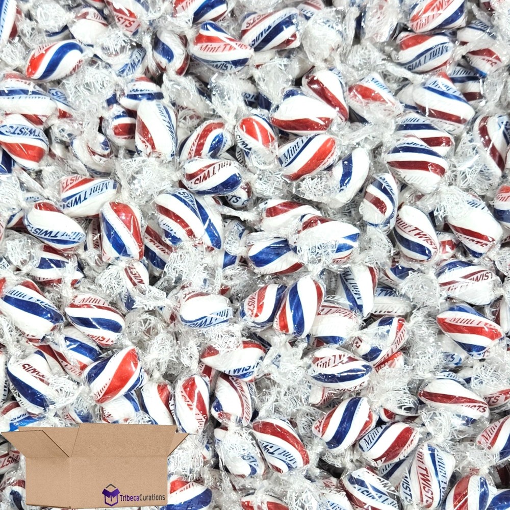 Red, Blue, & White Cylinder Shaped Mint Candy Twists   Bulk 5 Pound Bag