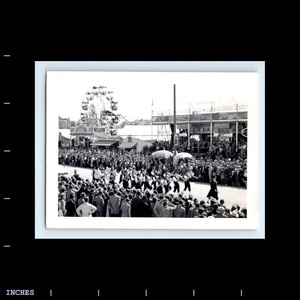 Vintage Photo MEN MARCHING BAND PARADE STREET SCENE FERRIS WHEEL