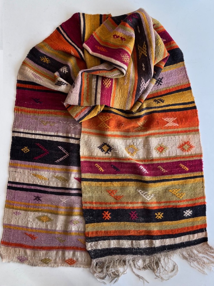 Vintage Turkish Kilim Rug 11x2 ft Handwoven Wool Boho Tribal Decor 334x63 cm