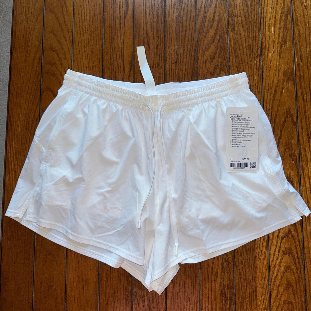 Lululemon Court Rival Short High Rise 3” White Size 12 NWT