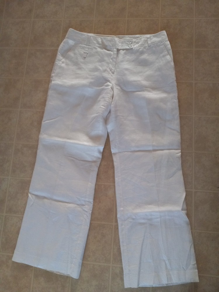 Worthington 14 Linen Button Flare Leg Trousers Pant Dyeable Linen Ivory