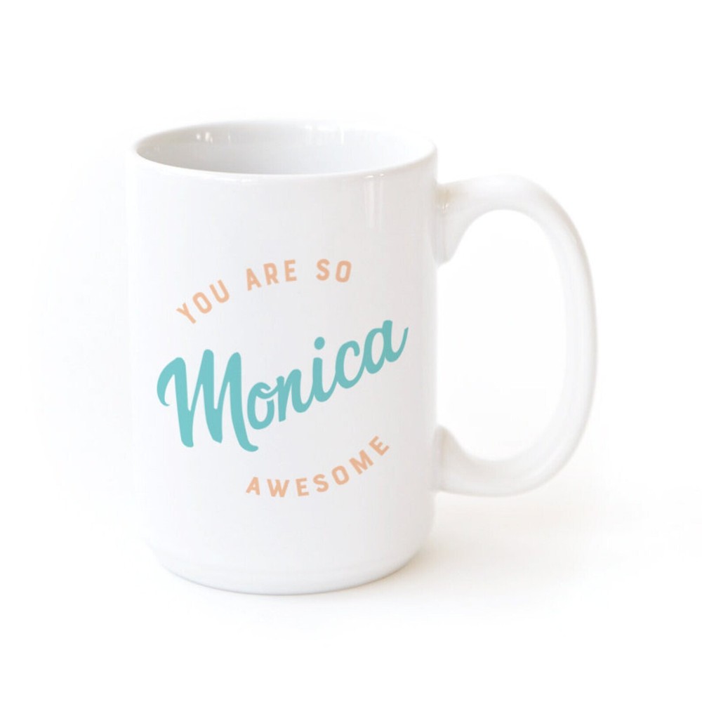 You Are Awesome Personalized Peach And Aqua Porcelain Ceramic Coffee Mug Wedding