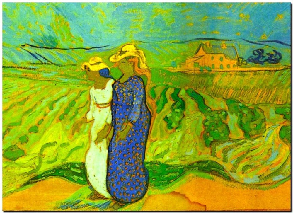 Vincent Van Gogh *FRAMED* CANVAS ART women crossing fields 24x16
