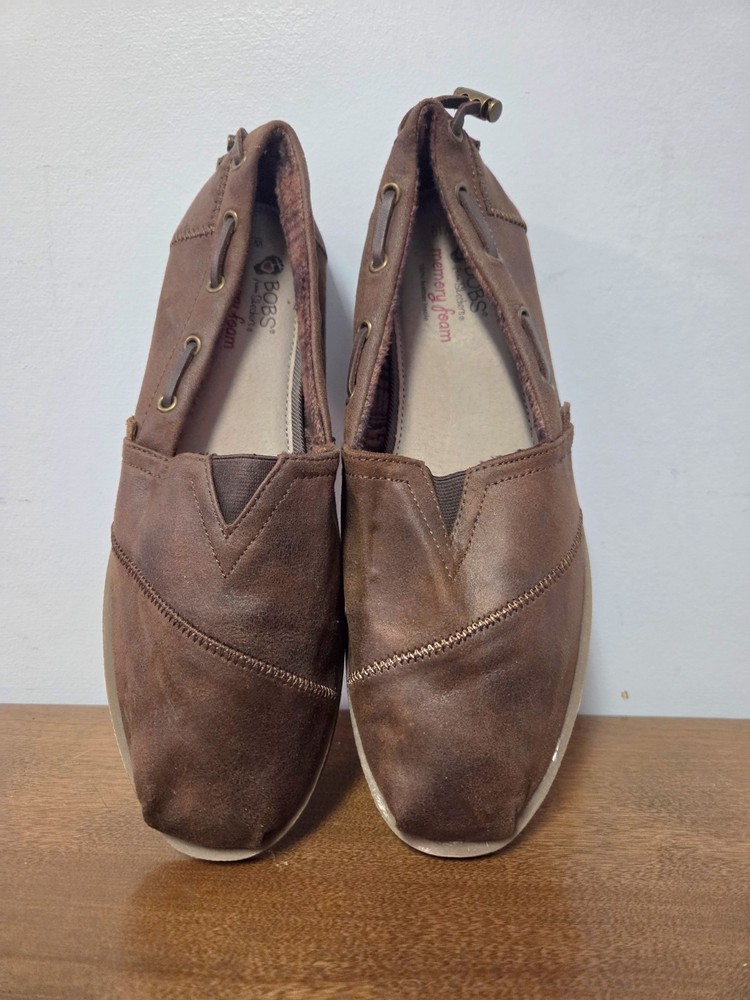 Skechers Bob's Women's 10 Brown Leather Memory Foam Flats
