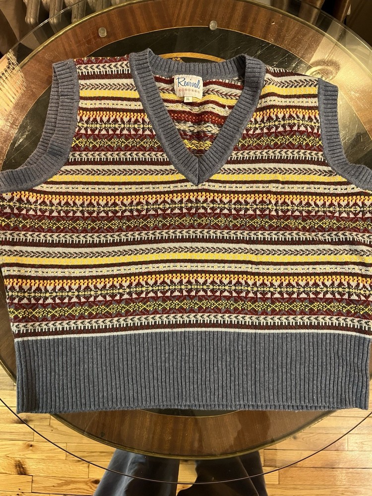 REVIVAL VINTAGE 1930’s/1940’s Retro UK Fair Isle Wool Sweater Vest XL