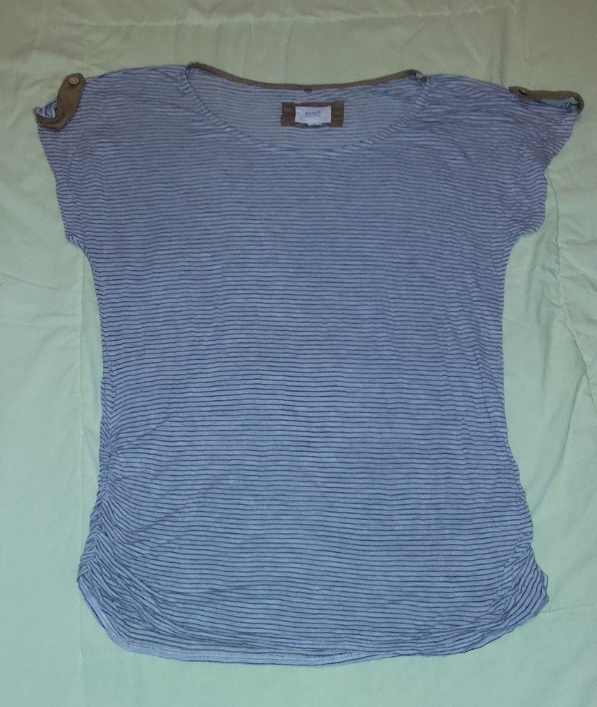 Perch by Blu Pepper Blouse Mustard Gray Stripes Short Sleeve Size 2XL