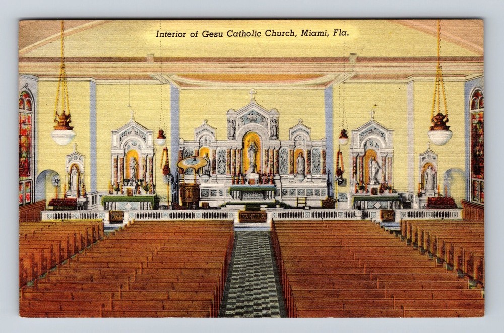 Miami FL-Florida Interior Of Gesu Catholic Church Vintage Postcard
