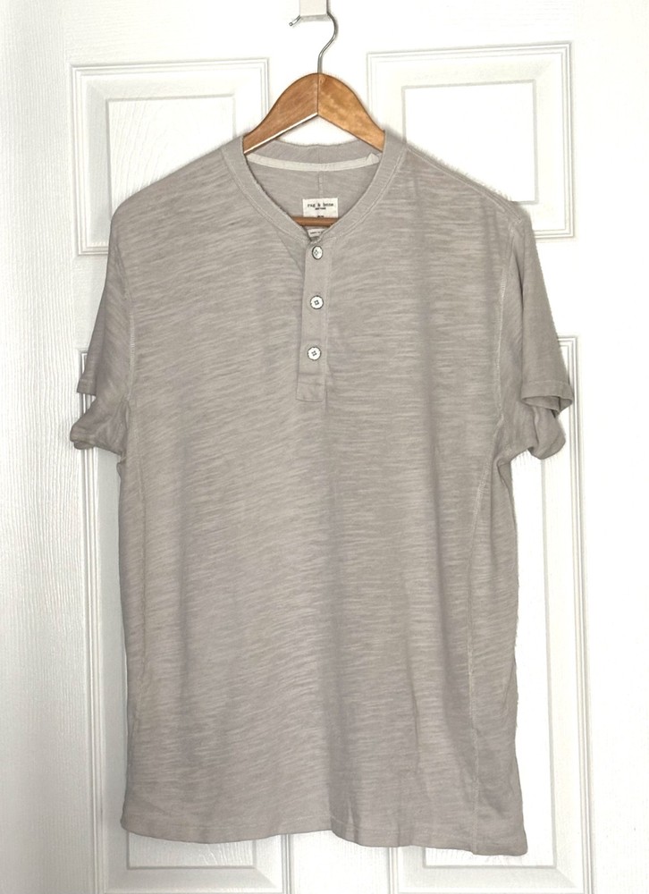 RAG & BONE Henley Shirt Mens Sz M Tan Made in Peru Heather Beige Button Casual