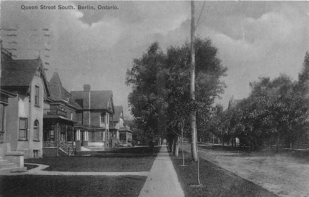 1909 Berlin Ontario Canada Queen South Residence Blue Tint Postcard 26-2751