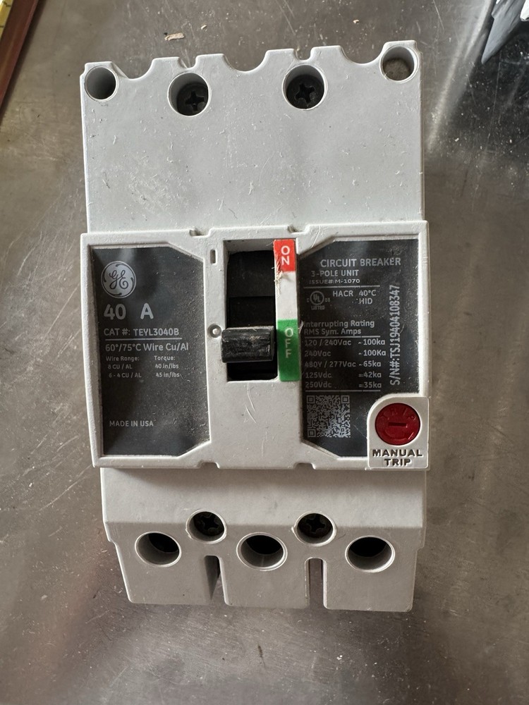 GE TEYL3040B 40A 480V 3 Pole Molded Case Circuit Breaker GB14