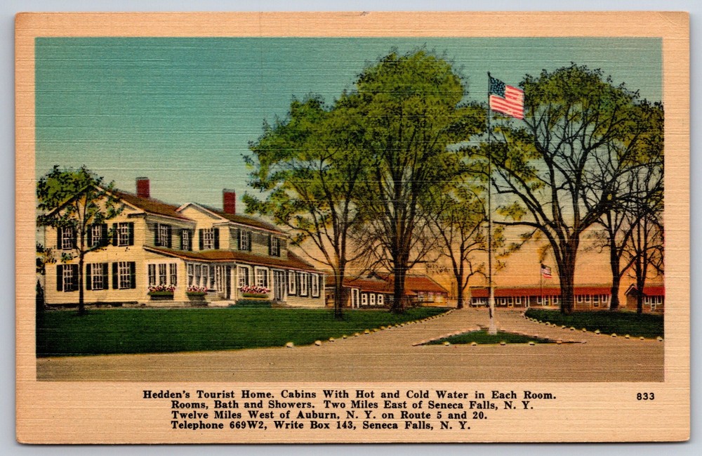 Seneca Falls New York~Heddens Tourist Home Exterior View~Vintage Linen Postcard