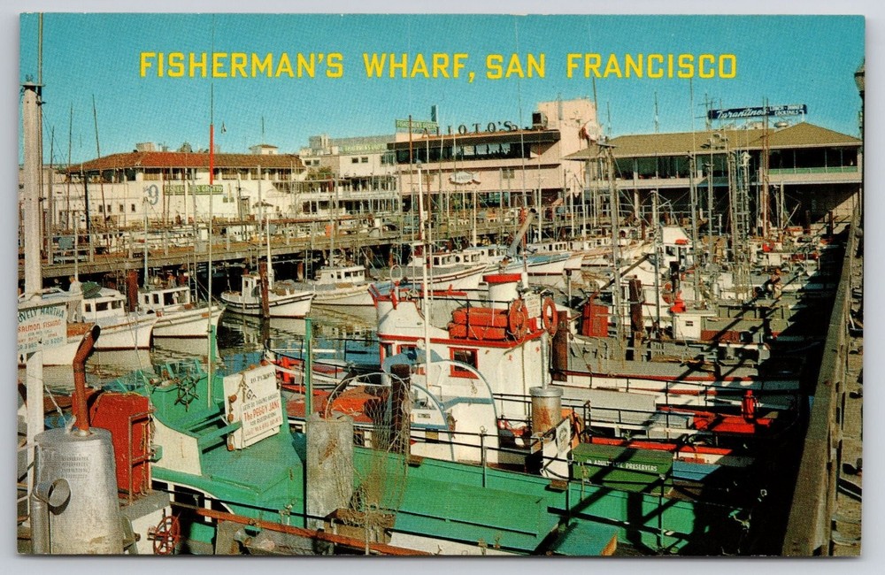 Vintage San Francisco Fisherman's Wharf Postcard Alioto's Tarantinos Boats