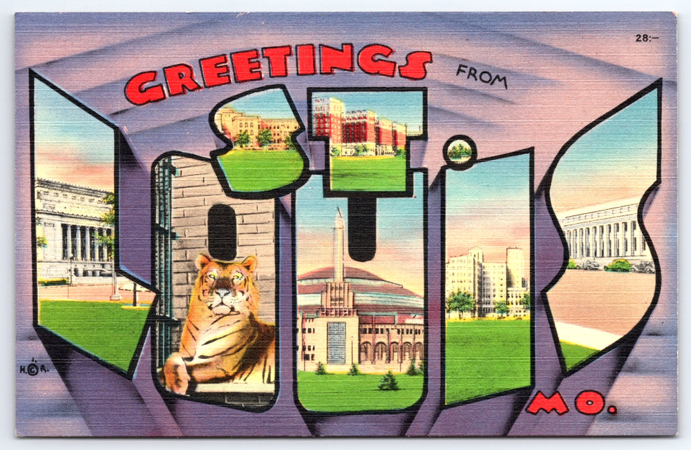 St. Louis Missouri MO Greetings From St. Louis Buildings Tiger Vintage Postcard