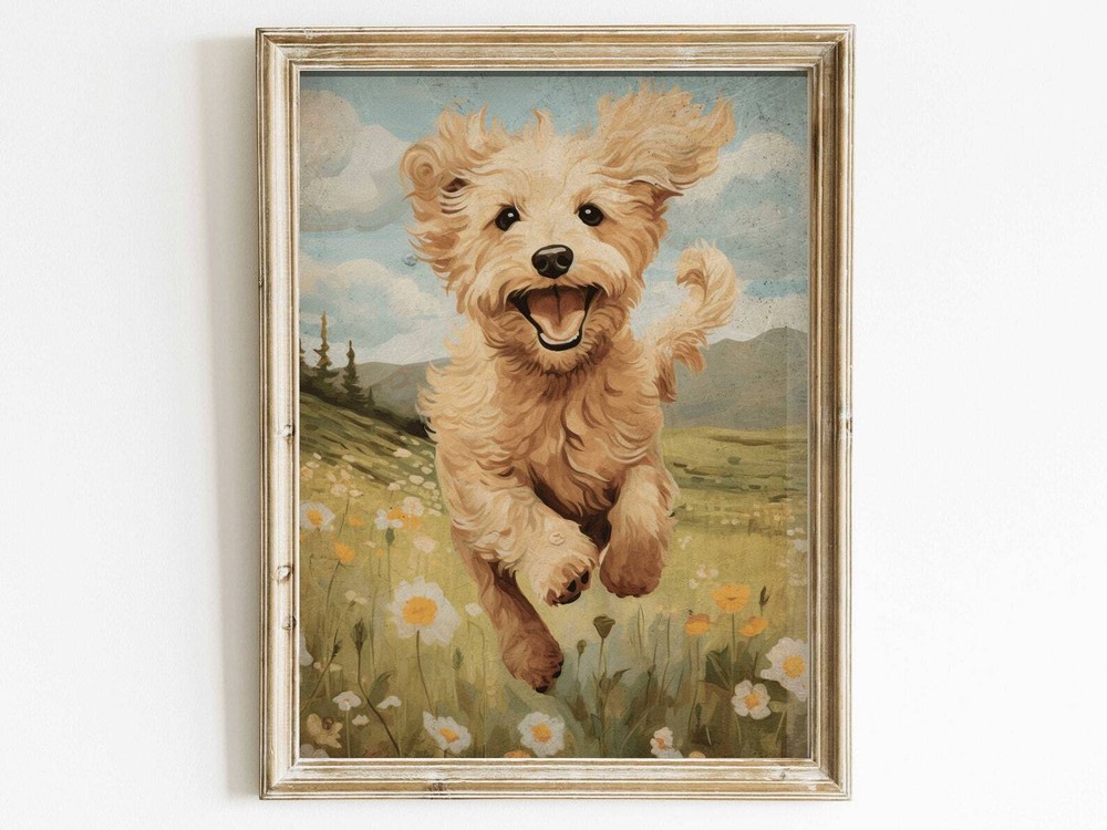 Goldendoodle Art Print Vintage Dog Decor Goldendoodle Painting Dog Wall Art