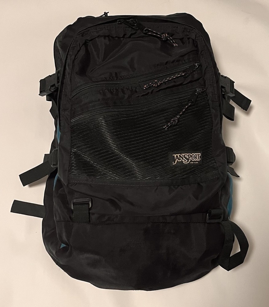 Vintage  90s JANSPORT Backpack USA Made  Black/aqua Blue Backpack Unique Retro