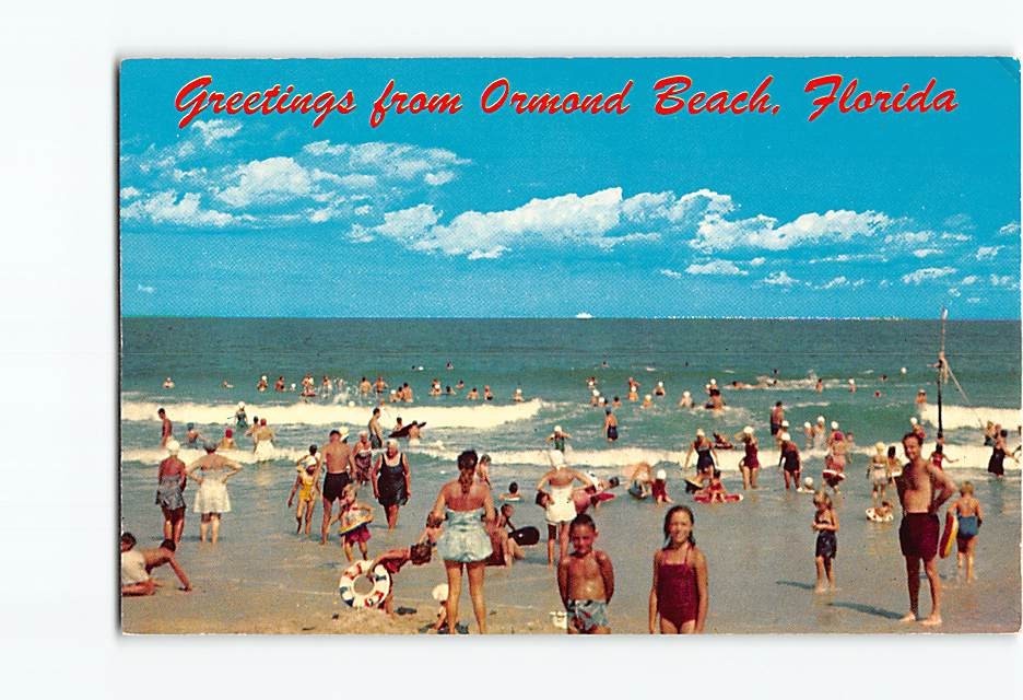 Postcard Typical Beach Scene Greetings from Ormond Beach Florida USA
