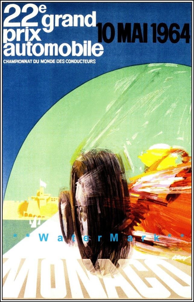 1964 Monaco Grand Prix Vintage Poster Retro Racing Art Print  