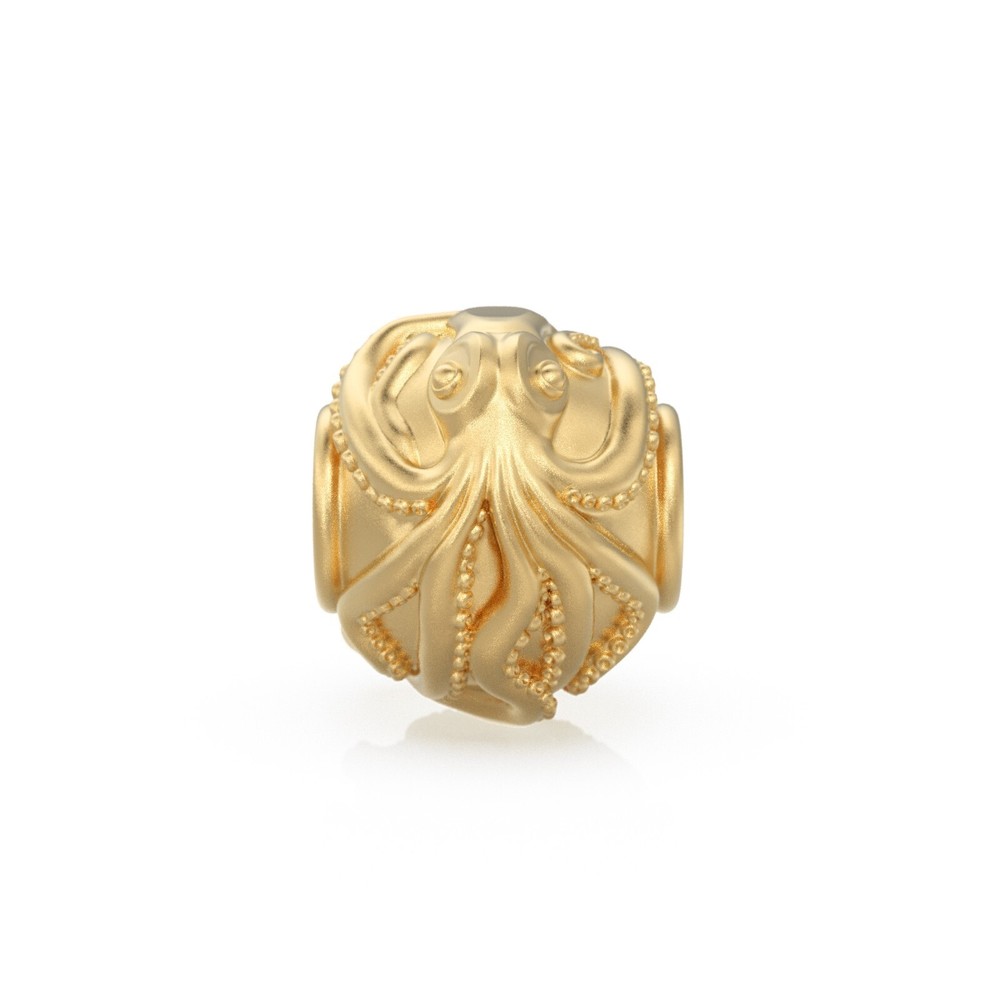 Octopus 18k Solid Gold Spacer 15mm Bead / Kraken Sea Charm / Handmade Finding