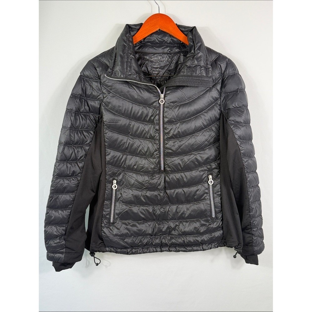 Calvin Klein Down Filled Black Quilted Puffer Pullover Jacket. Womens Size L
