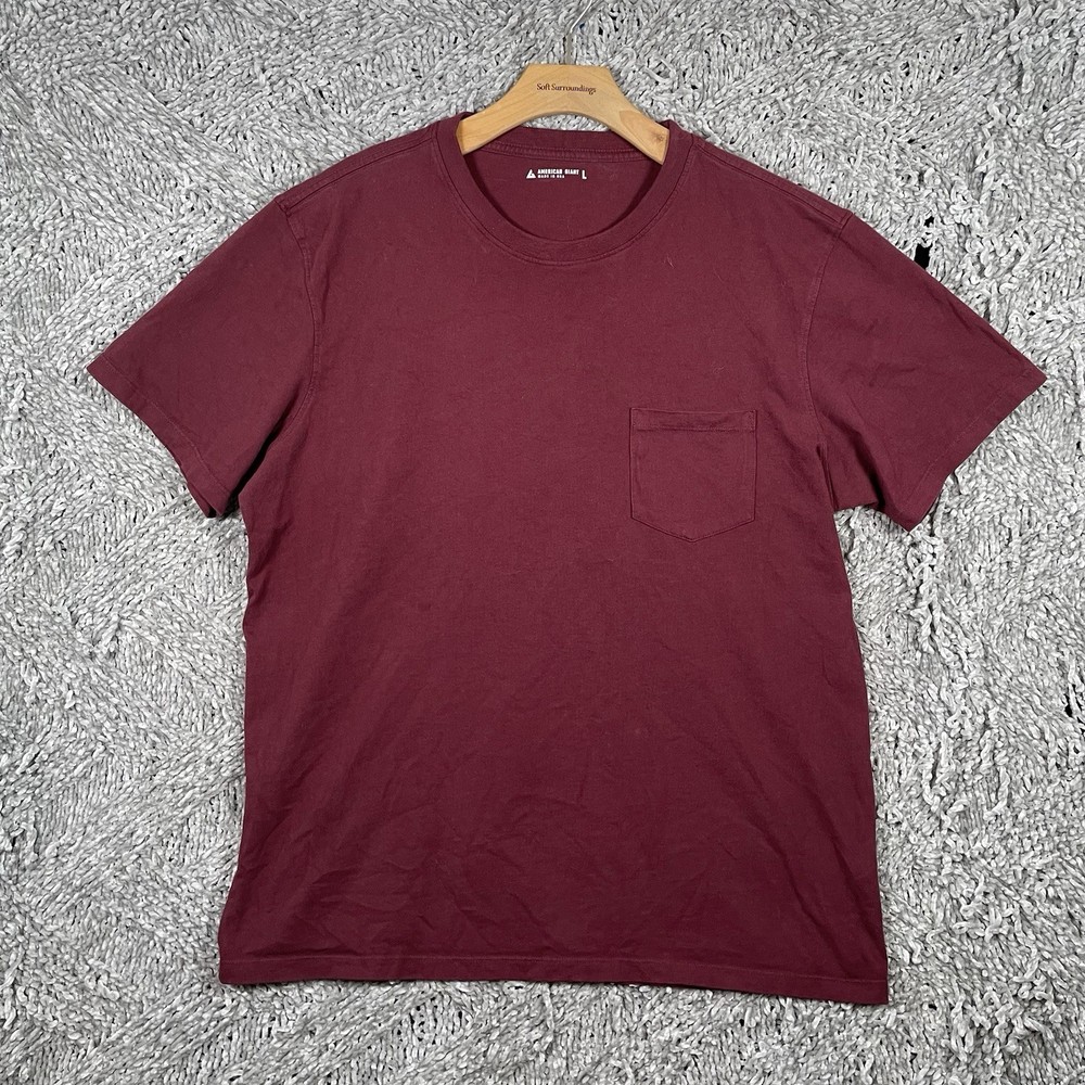 American Giant T-Shirt Men's Large Burgundy Red Short Sleeve Made In USA Crew