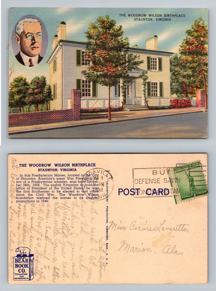 Staunton, VA-Virginia, Woodrow Wilson Birthplace View Old Vintage Postcard
