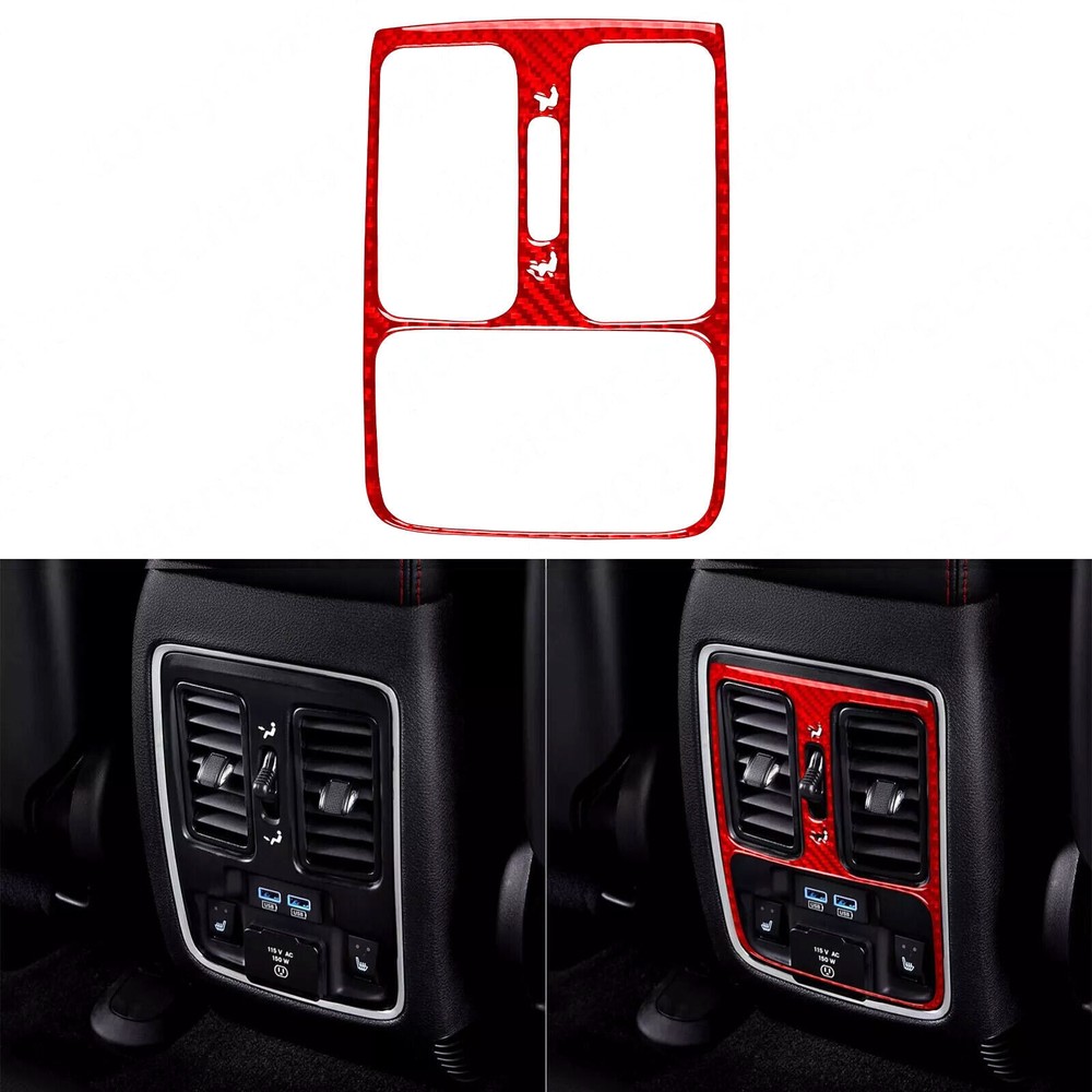 Red Carbon Fiber Rear Air Vent Outlet Panel Cover Trim For Dodge Durango 2011-13