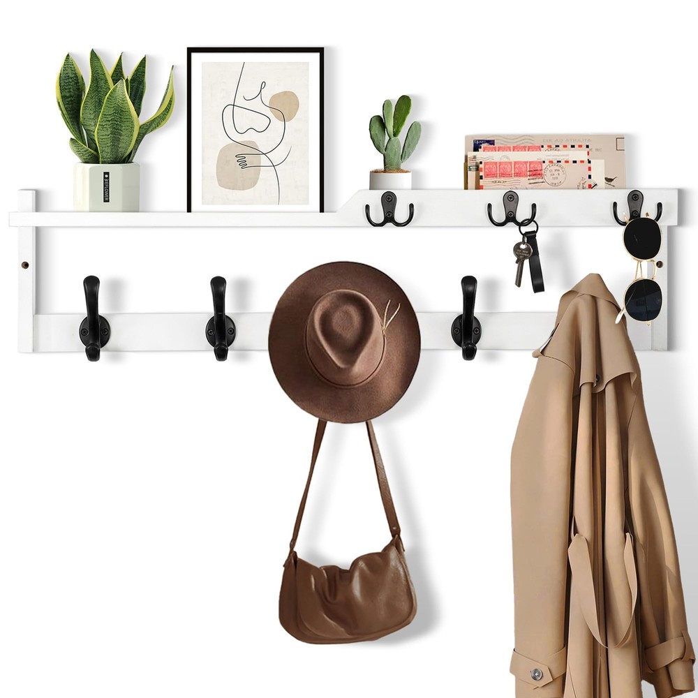 29 Inch Wall Mount Coat Rack with Shelf and Key Hooks