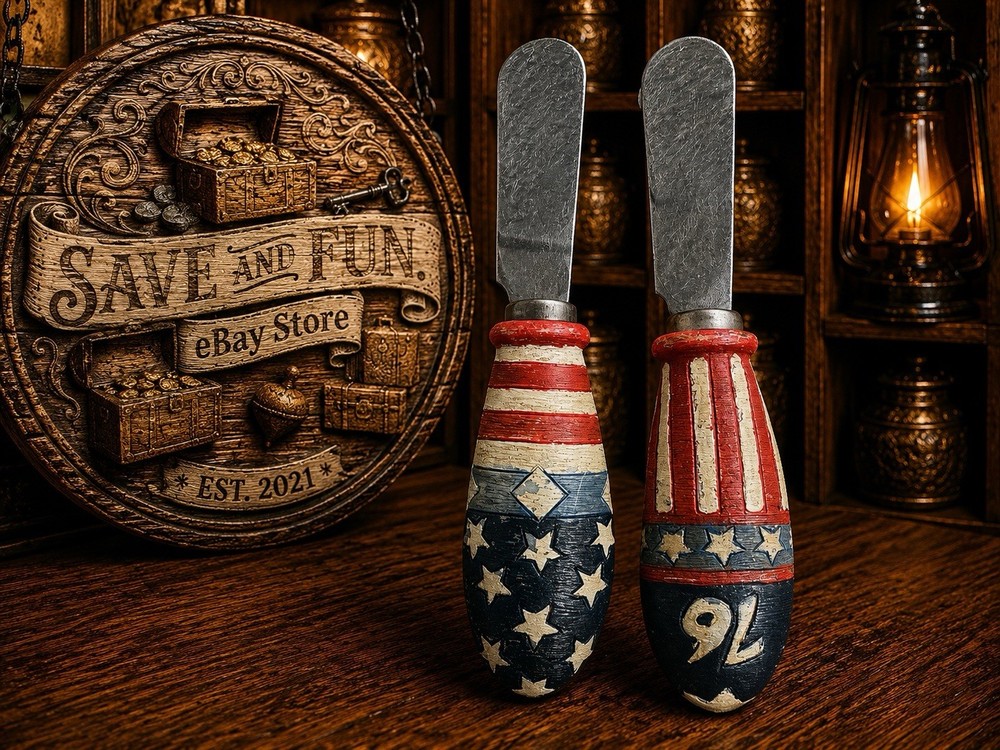Boston Warehouse 2 Bicentennial USA Flag Spreaders Stainless Steel Cheese Knives