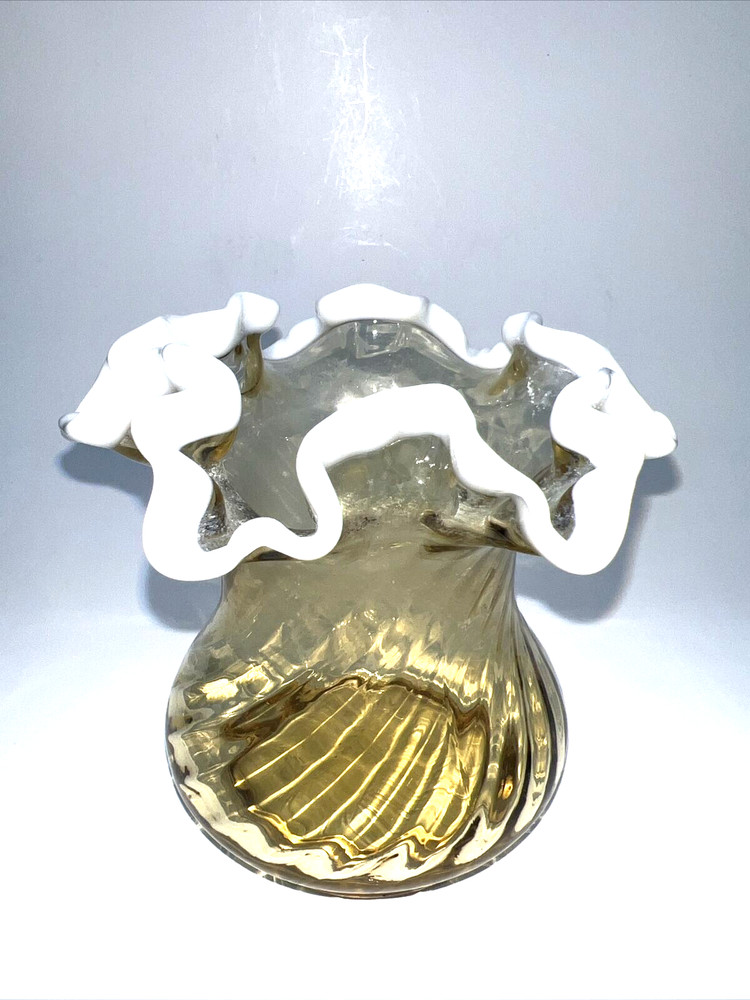 Fenton Glass ~ AMBER SNOW CREST ~ Ruffled SQUAT VASE snowcrest