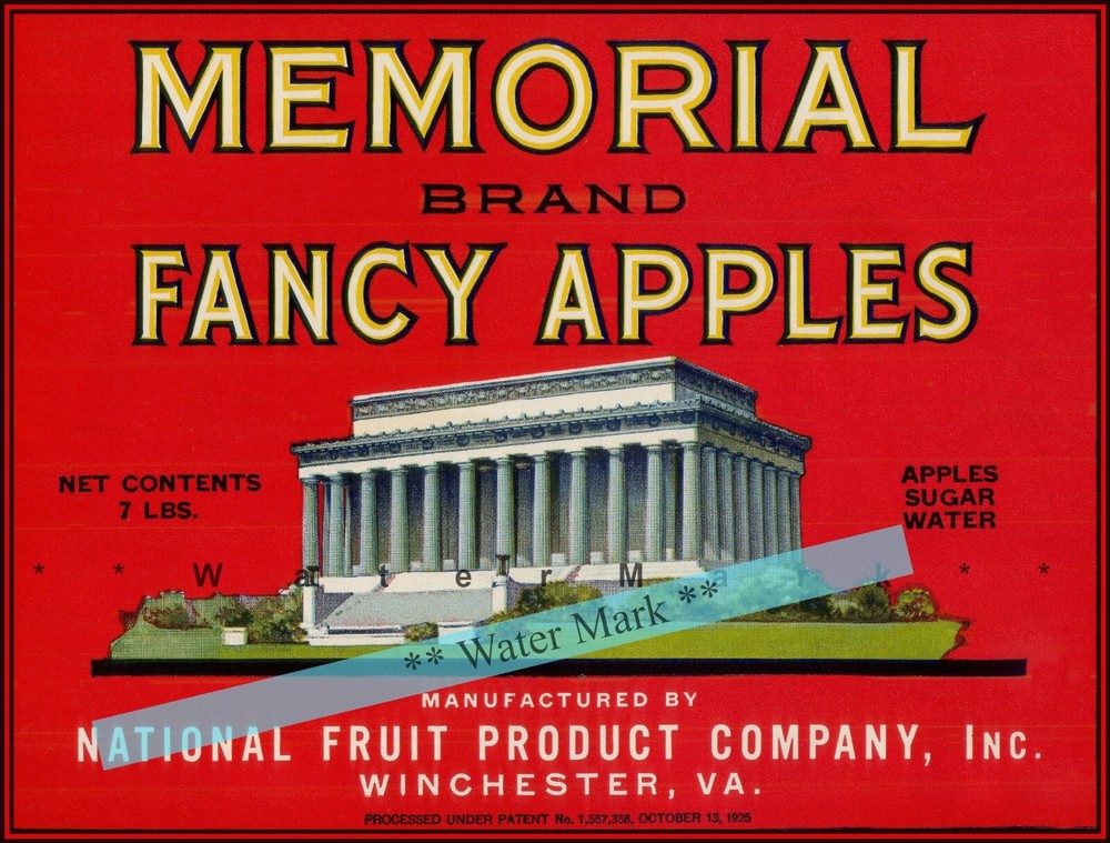 Memorial Brand  Apples 1920 Virginia Vintage Poster Print Retro Style Wall Art