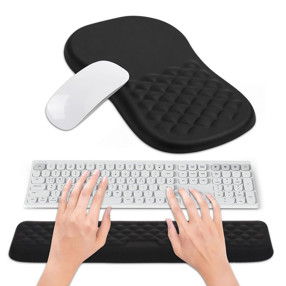 2-in-1 Keyboard Wrist Rest and Mouse Pad Set Ergonomic Memory Gel Non Slip Black