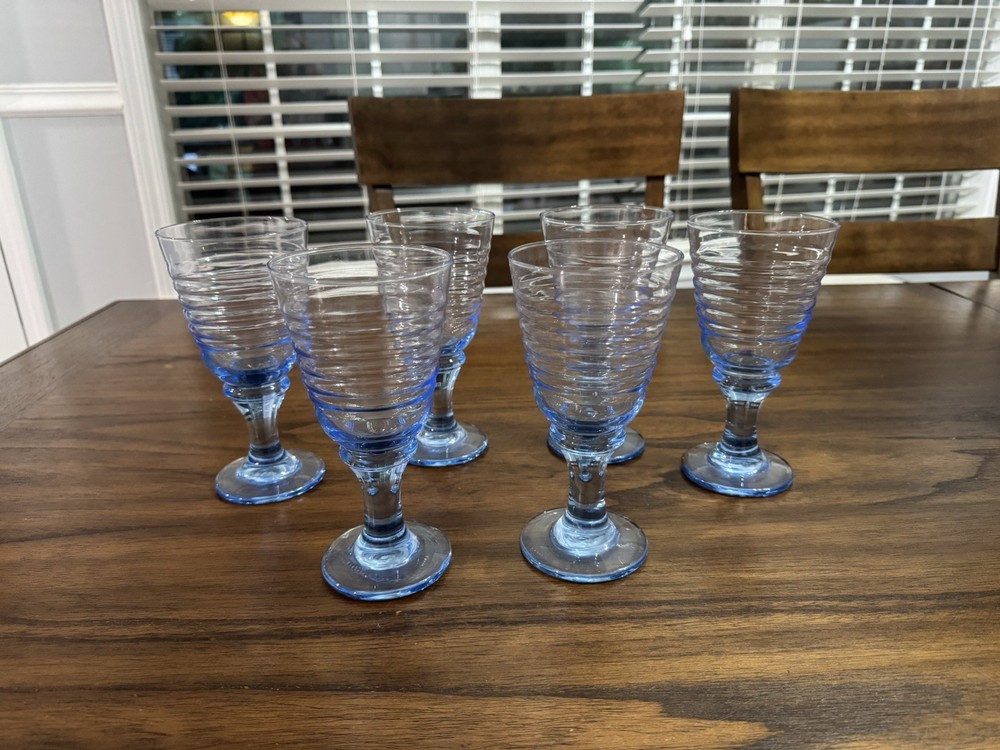 Libbey Sirrus Ribbed Goblets Light Blue Drinking Glasses 7