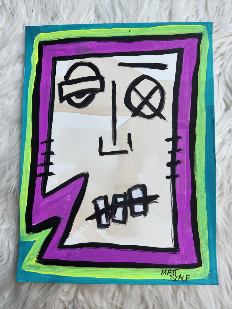 Matt Scalf Abstract Face Graffiti Street Modern Portrait 9x12 ORIGINAL PAINTING-image