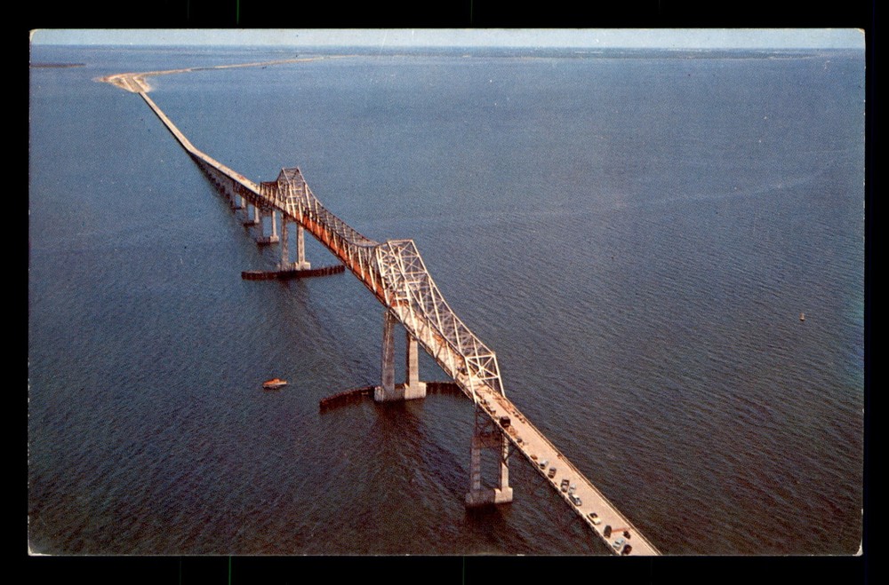 Aerial View Sunshine Skyway St Petersburg Florida FL Bridge Old Cars Postcard
