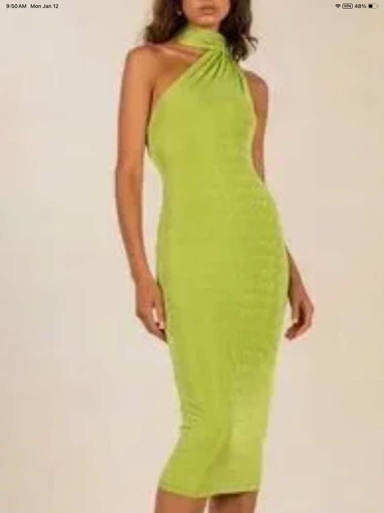 $320 Misha Women's Green Nicolette Draped Jersey Halter Dress Size 10