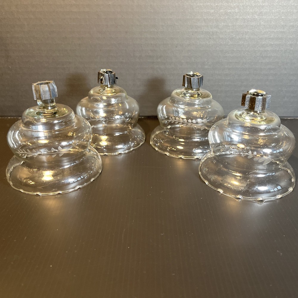 4 HOMCO Tulip Clear Glass Peg Votive Cups W/ Grommets Candle Holders Wheat Etch