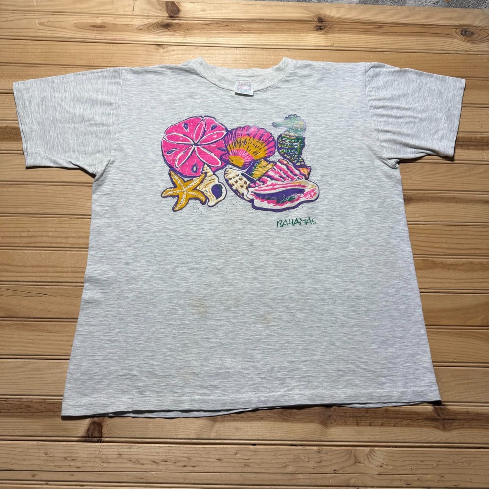 Vintage 90s Bahamas Sea Shells Nature Tropical Ocean Souvenir Shirt - Size XL