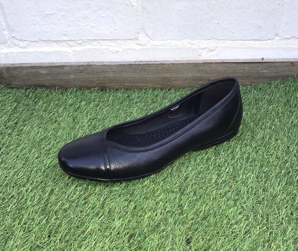 PAVERS Women's Black Genuine Leather Flat Ballet Comfort Shoes UK7 EU40