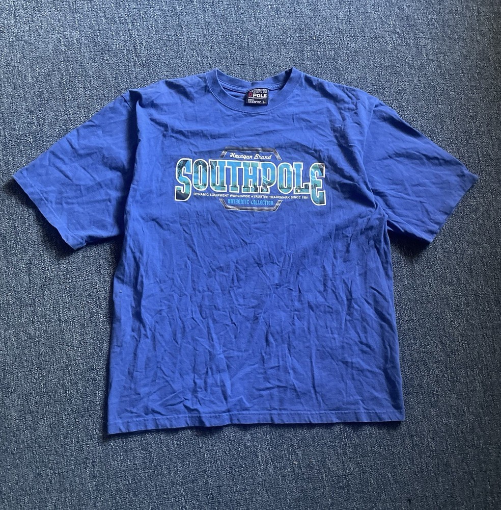 Vintage South Pole Shirt Mens Large Blue Graphic Streetwear Y2K Hip Hop Logo