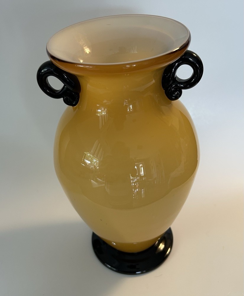 Murano Venini GlassVase Yellow with black accents  Hand Blown Italy Vtg MCM  10”