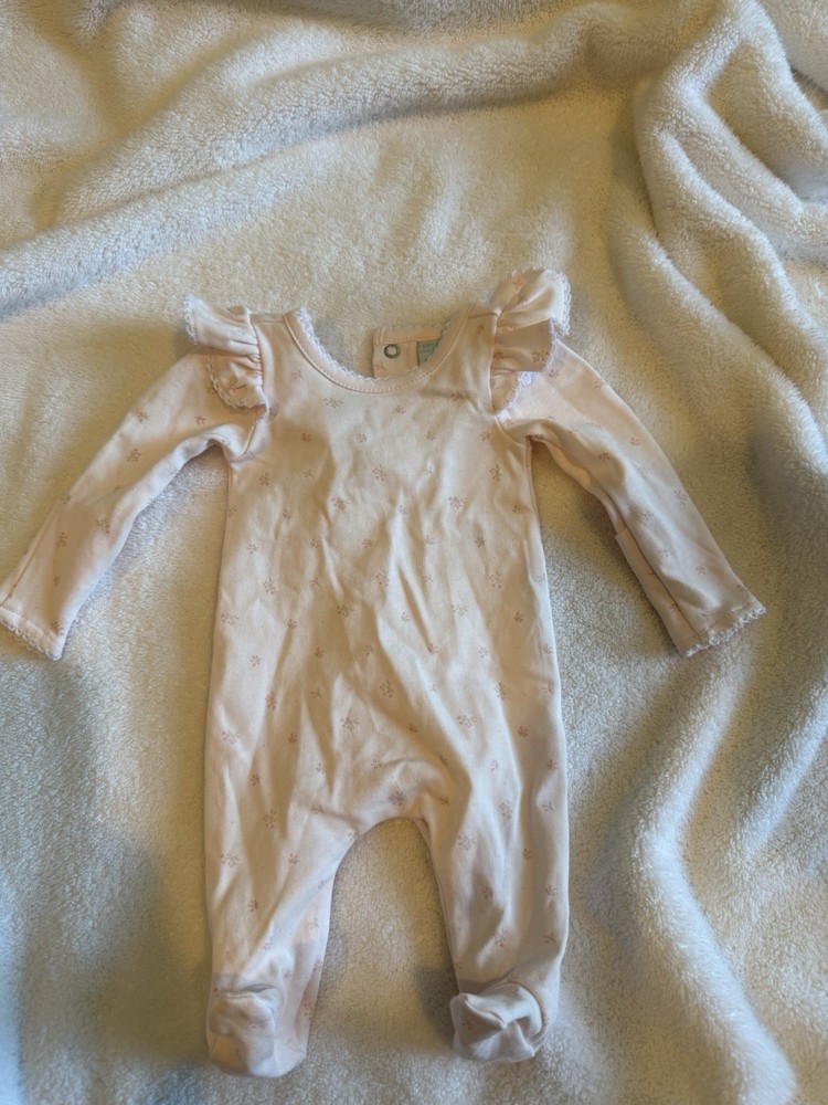 Edgehill Collection Romper Light Pink Ruffle Long Sleeve Snap Crew Neck Solid