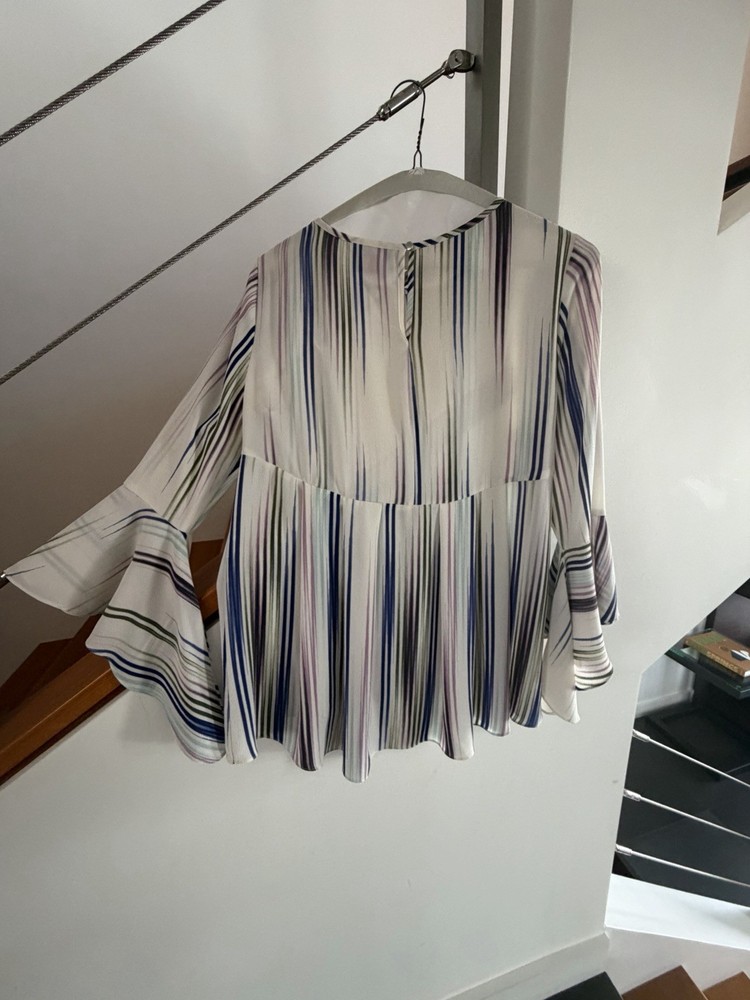 Vince Camuto Striped Blouse, Ruffle Bell Sleeve, Women's Size M