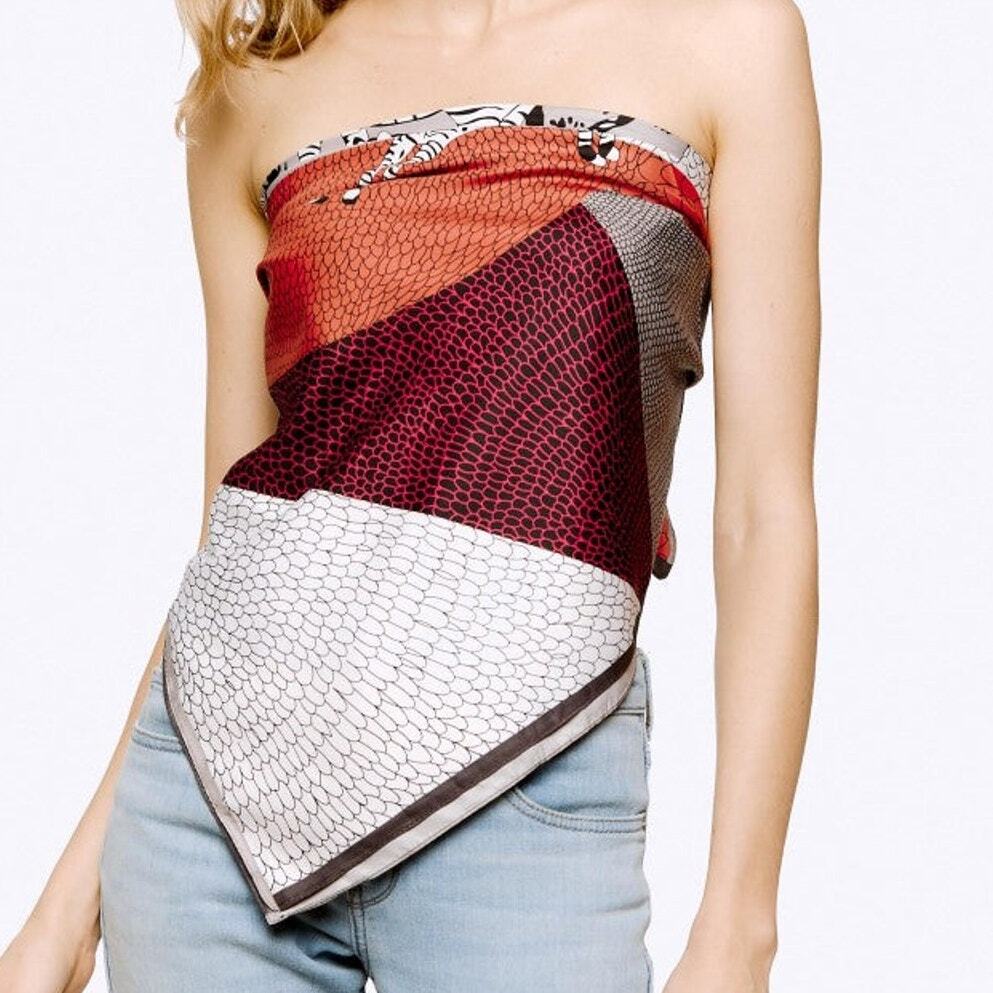 Abstract Ivory Rust Burgundy Printed Scarf-image