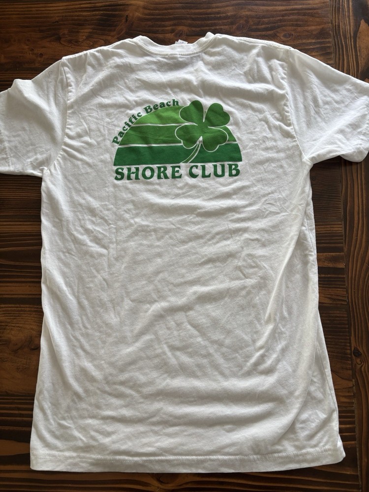Next Level Apparel Women’s S White Pacific Beach Shore Club Graphic Crew T-Shirt