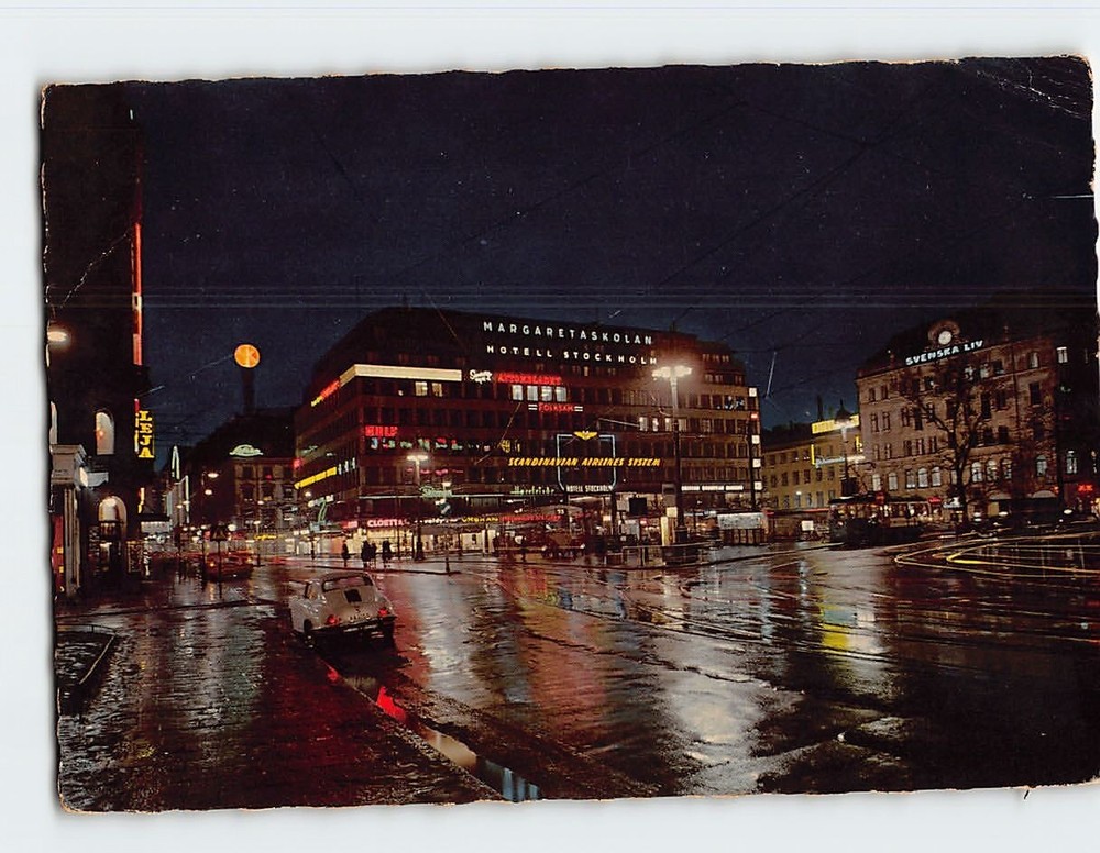 Postcard Norrmalmstorg i nattbelysning, Stockholm, Sweden