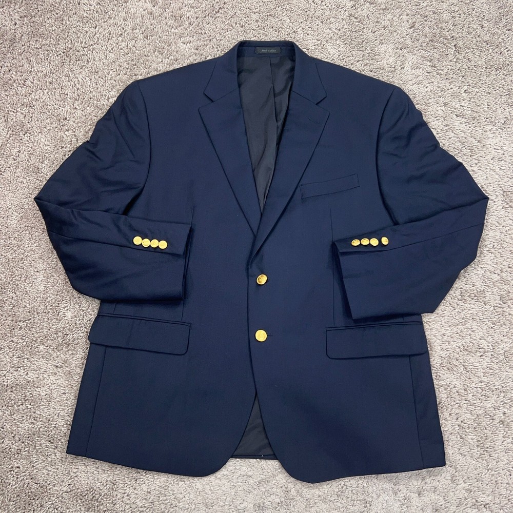 Lauren Ralph Lauren Jacket Men 44S Blue Navy Wool Suit Blazer Coat Gold Button