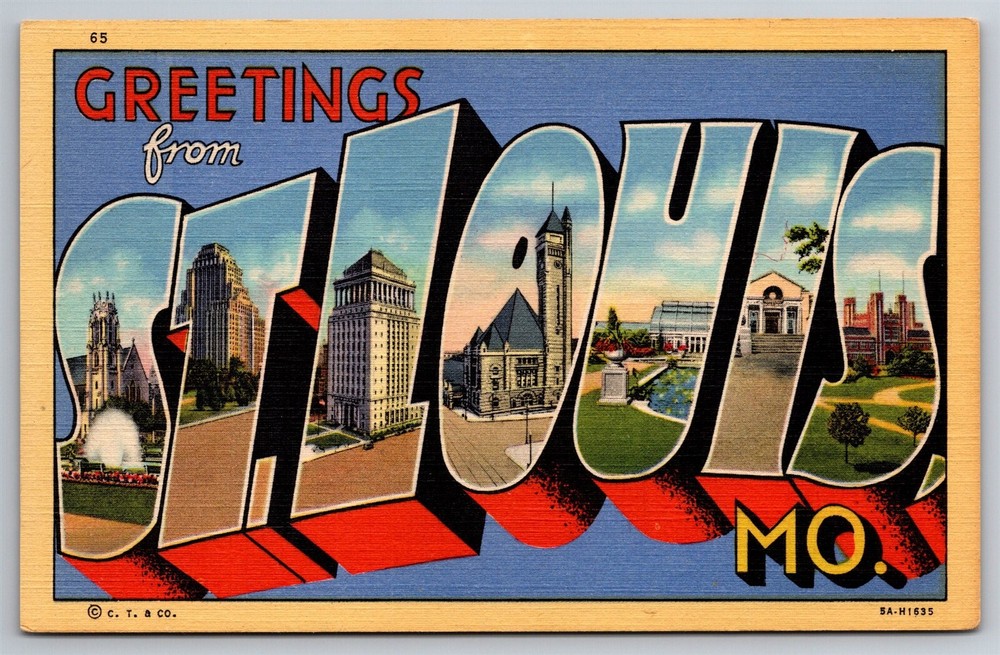Greetings From St Louis MO Large Letter Linen C1940s Postcard AB22
