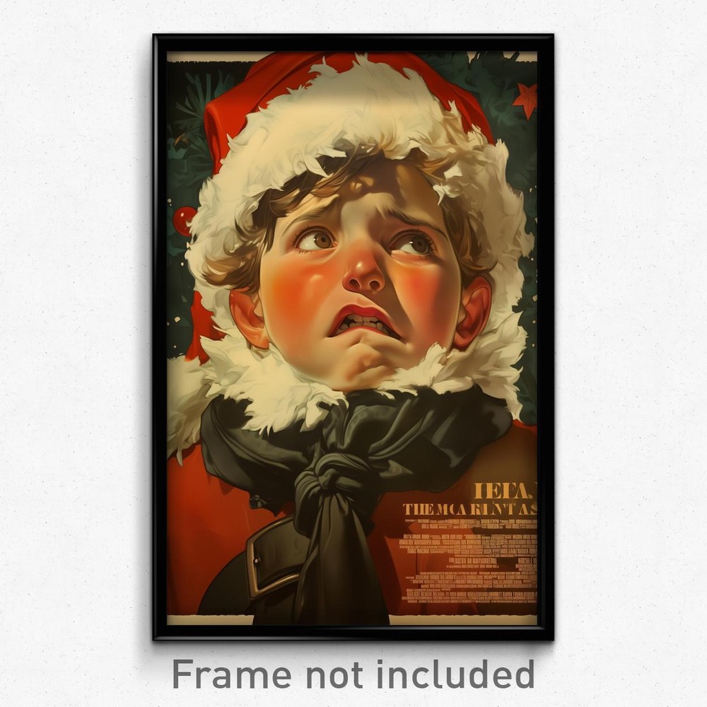 Spanish Film Art Print - Anxious Boy with Festive Santa Poster