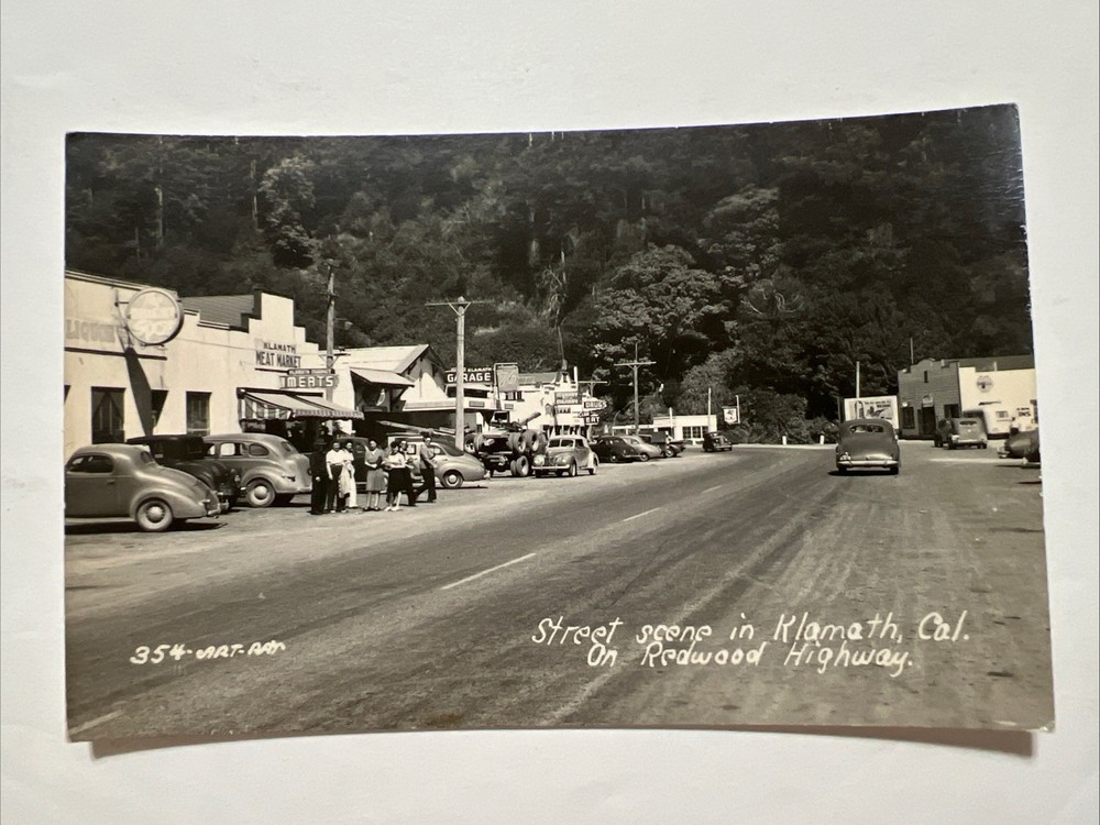 VTG RPPC Photo Postcard Klamath California redwood Highway Street Scene